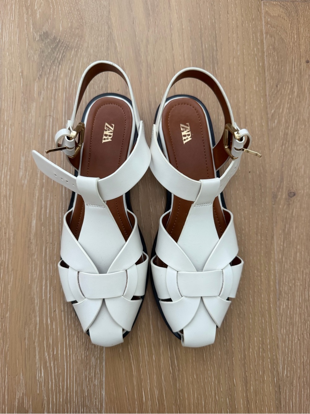 ZARA Cream Woven Leather Slingback Sandals